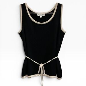 Vintage St. John Santana Knit Tank Sweater Black Ivory Contrast Trim Womens M